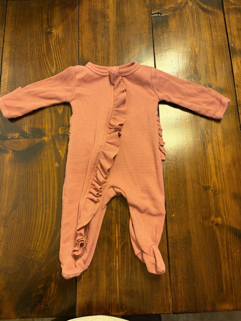 Baby 0-3M  Girls Waffle Knit One-Piece with Ruffle - Mauve Pink